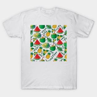 Seamless pattern with pineapple, watermelon and coconut slice. T-Shirt